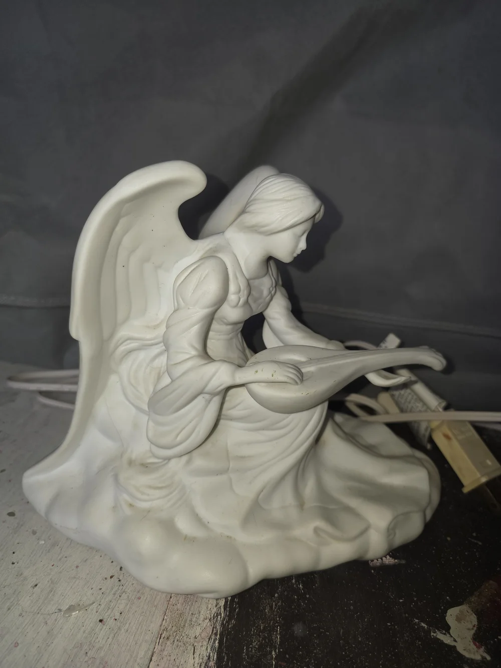 IKEA White Ceramic Angel Sculpture Playing Harp